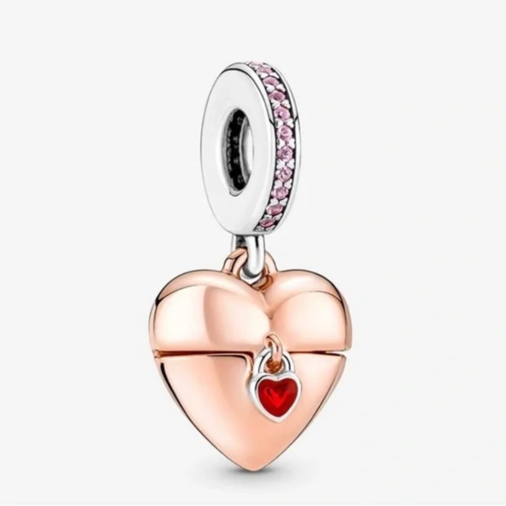 Pandora Rose Gold Heart Charm with Red Accent
